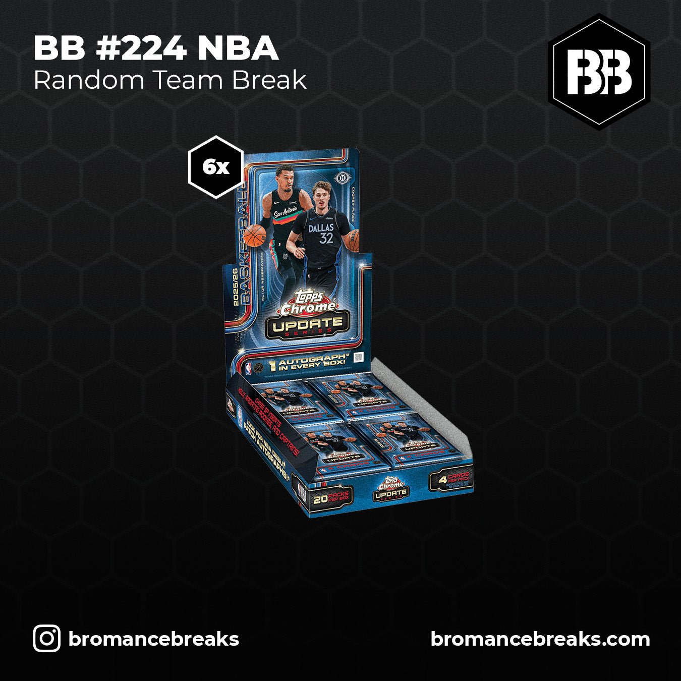 BB Break #224 / Topps Chrome Update NBA HALF CASE Hobby Box Break (6x Hobby) / RTB (Random Team Break)