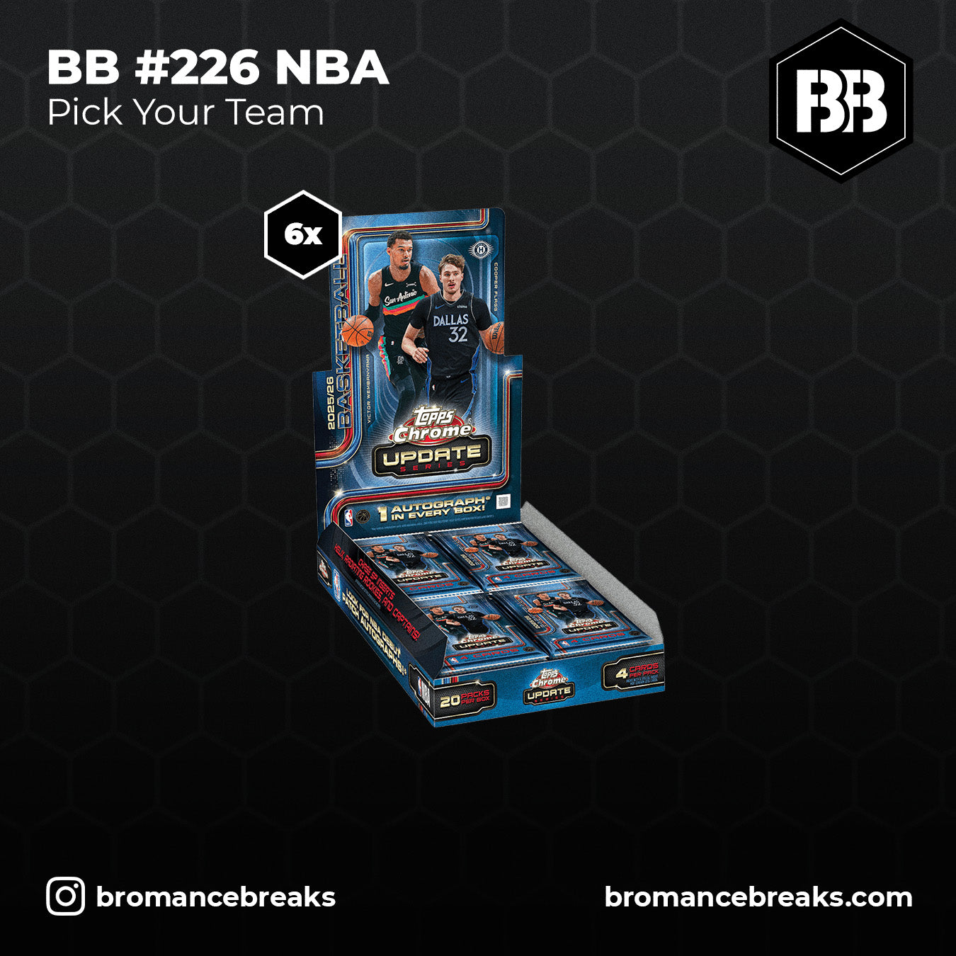 BB Break #226 / Topps Chrome Update NBA HALF CASE Hobby Box Break (6x Hobby) / P.Y.T (Pick Your Team)